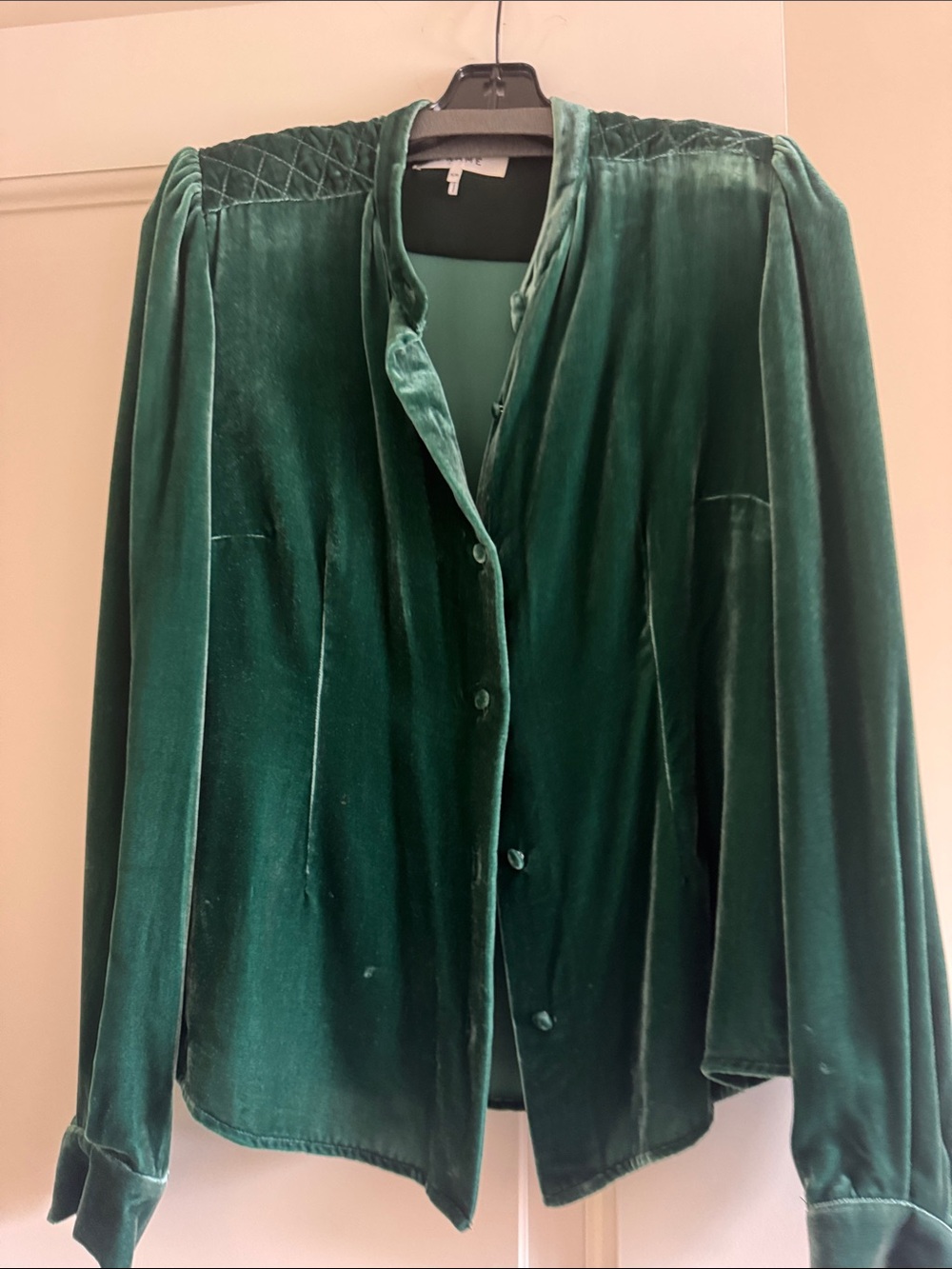 Frame Denim Emerald Green Velvet Button-Down Shirt M